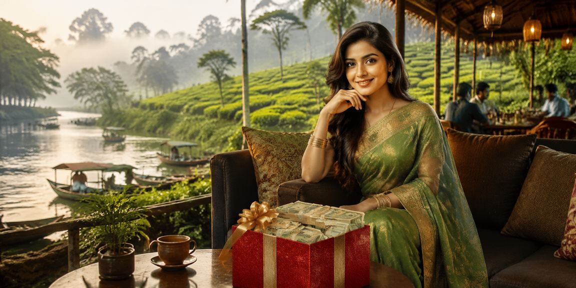 ময়মনসিংহের চা বাগানে একজন ব্যক্তি মোবাইলে বেটিং উপভোগ করছেন